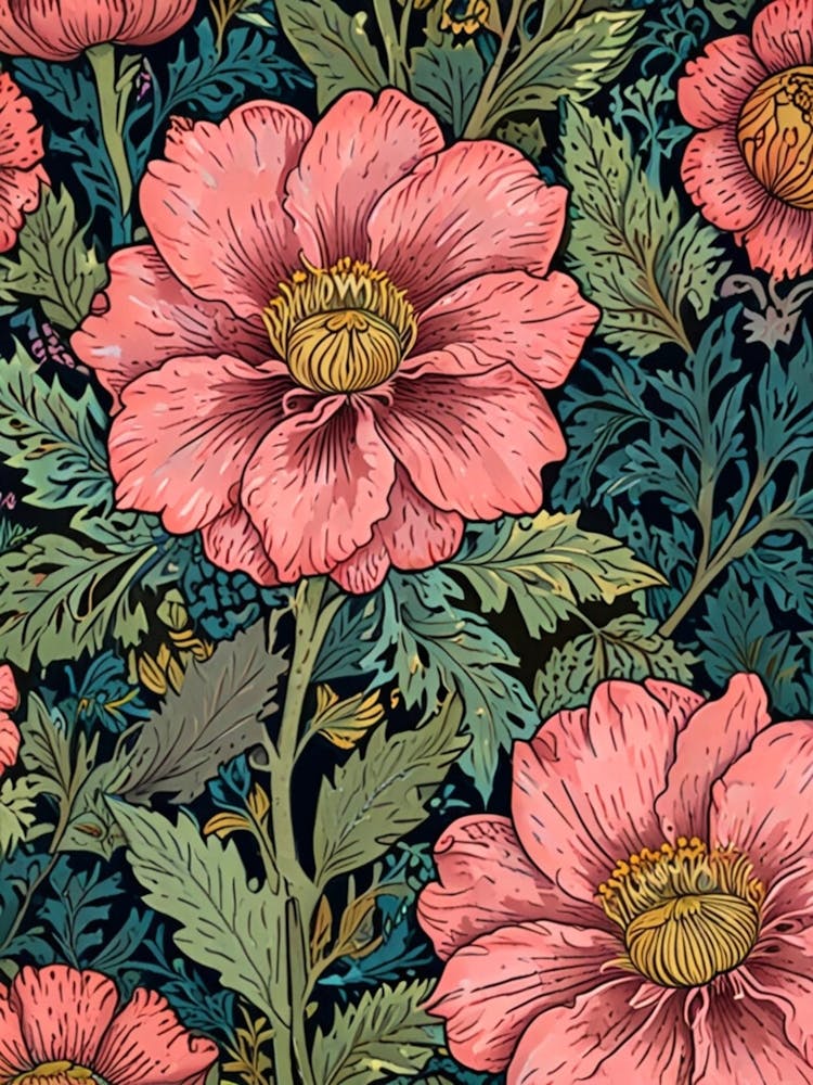William Morris Pink Flowers Wallpaper 1