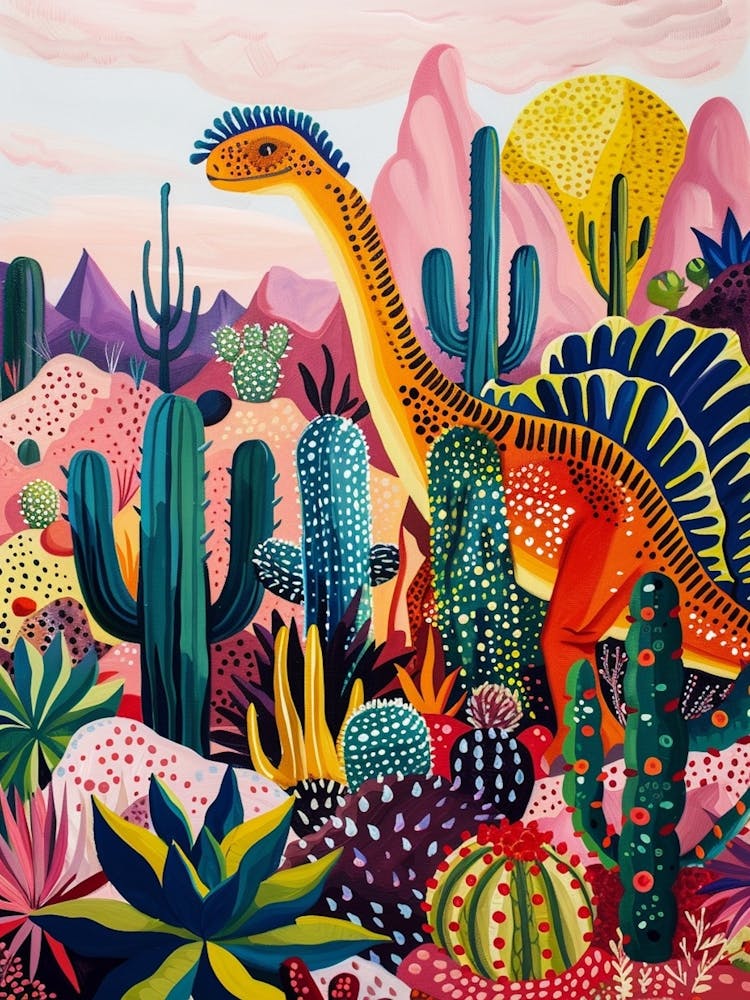 Colourful Dinosaur With Cactus & Succulent Painting 3