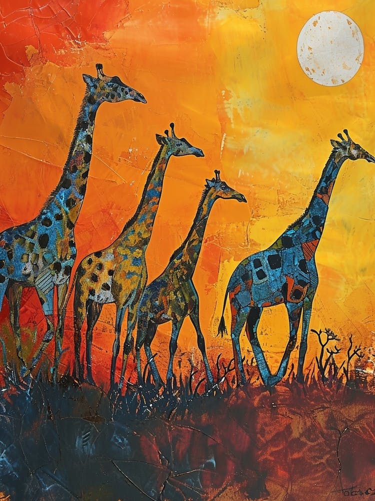 Warm Colourful Giraffes In The Sunny Landscape 3