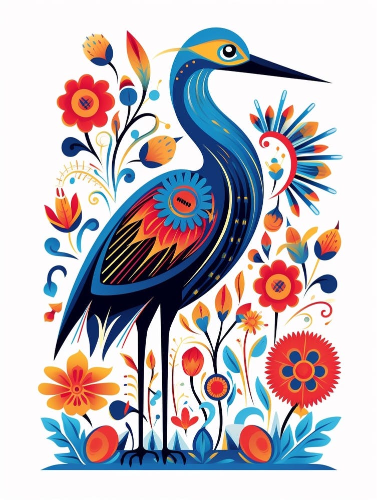 Scandinavian Bird Illustration Great Blue Heron 4
