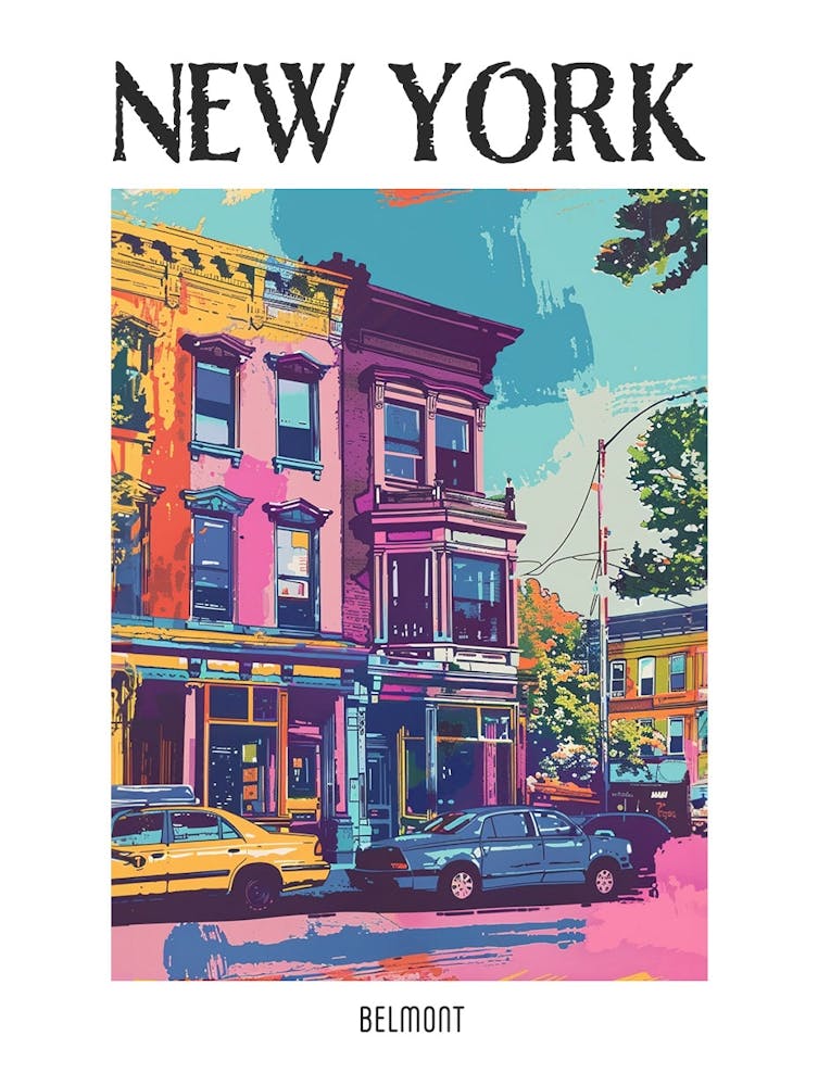Belmont New York Bunte Siebdruck-Illustration 4 Poster