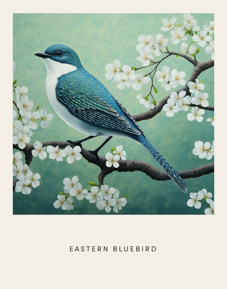 Ohara Koson inspiré Peinture d'Oiseau Merlebleu de l'Est 1 Affiche