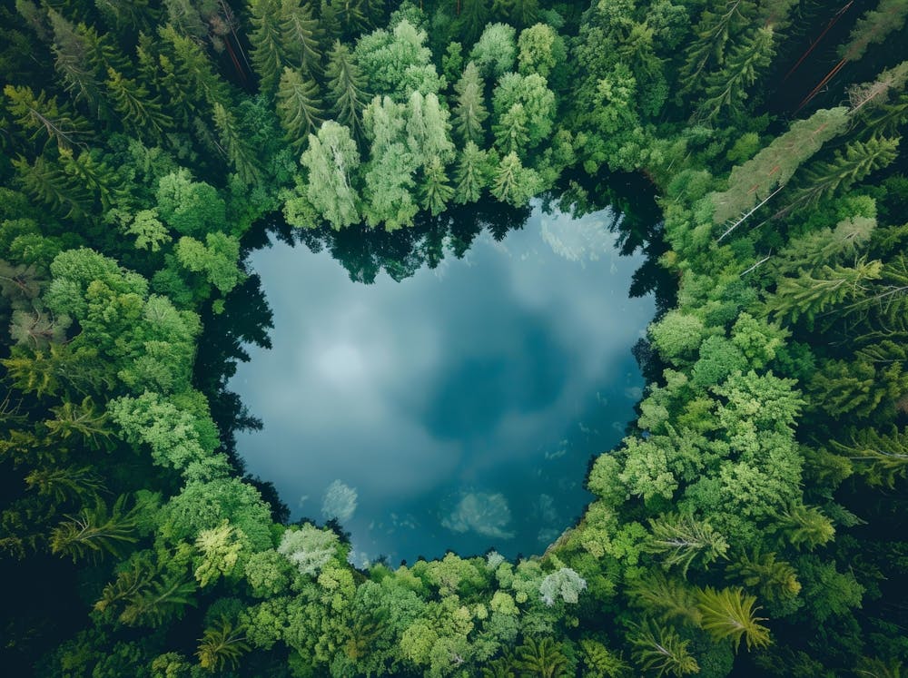 Heart Shaped Lake In The Forest