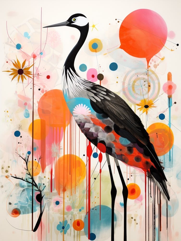 Bird Painting Collage Crane 1