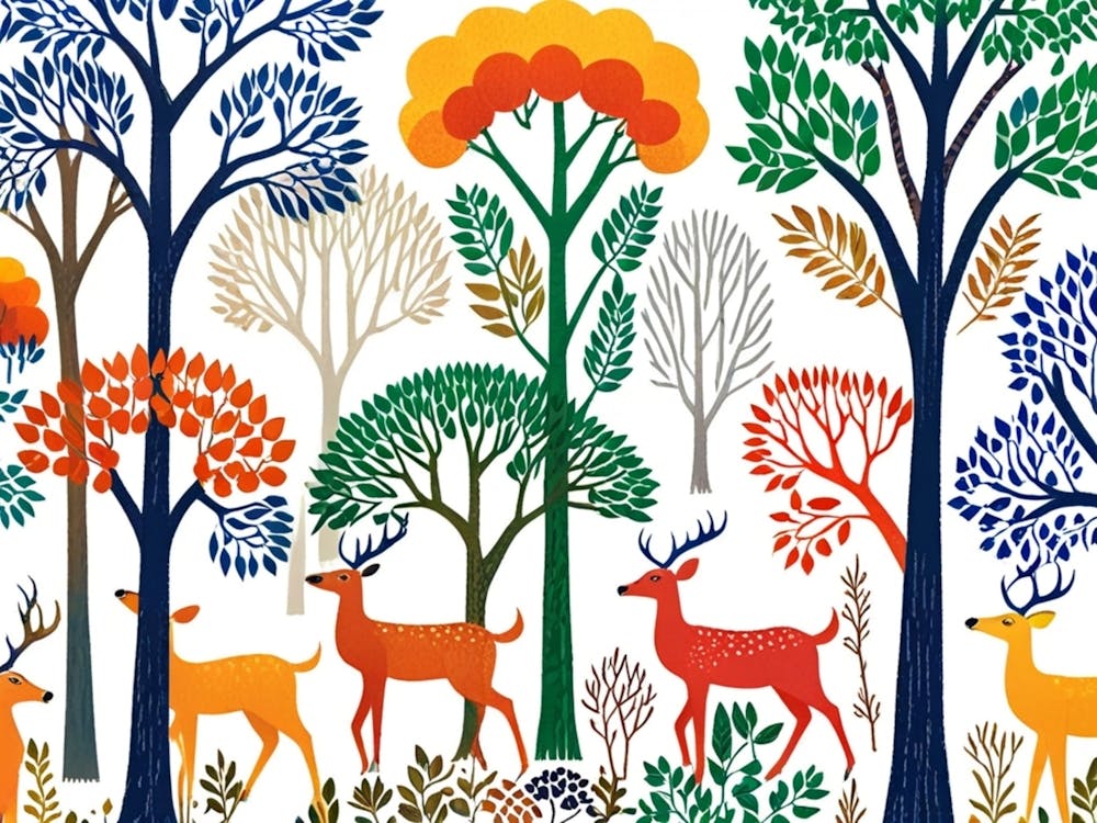 Default Traditional Gond Art From India Of Deer And Trees Agai 2