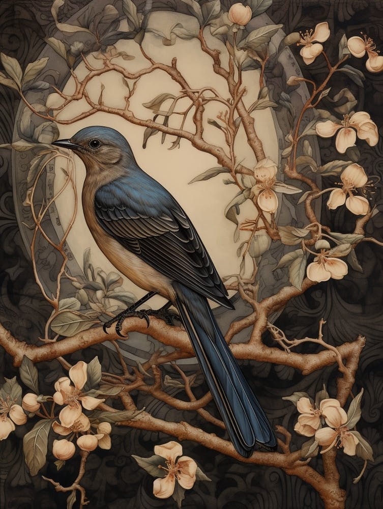 Dark And Moody Botanical Bluebird 2