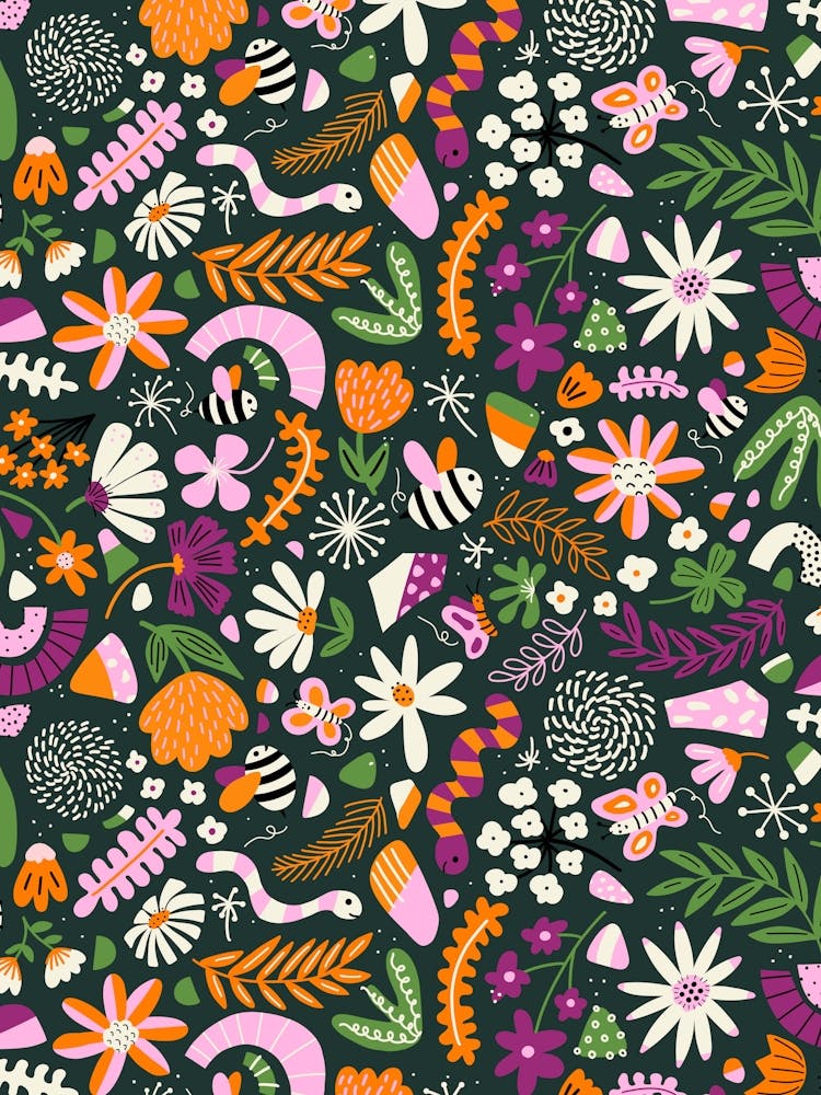Wild Grass Adventures Happy Bugs in a Field Purple, Pink, Orange, Green Kids