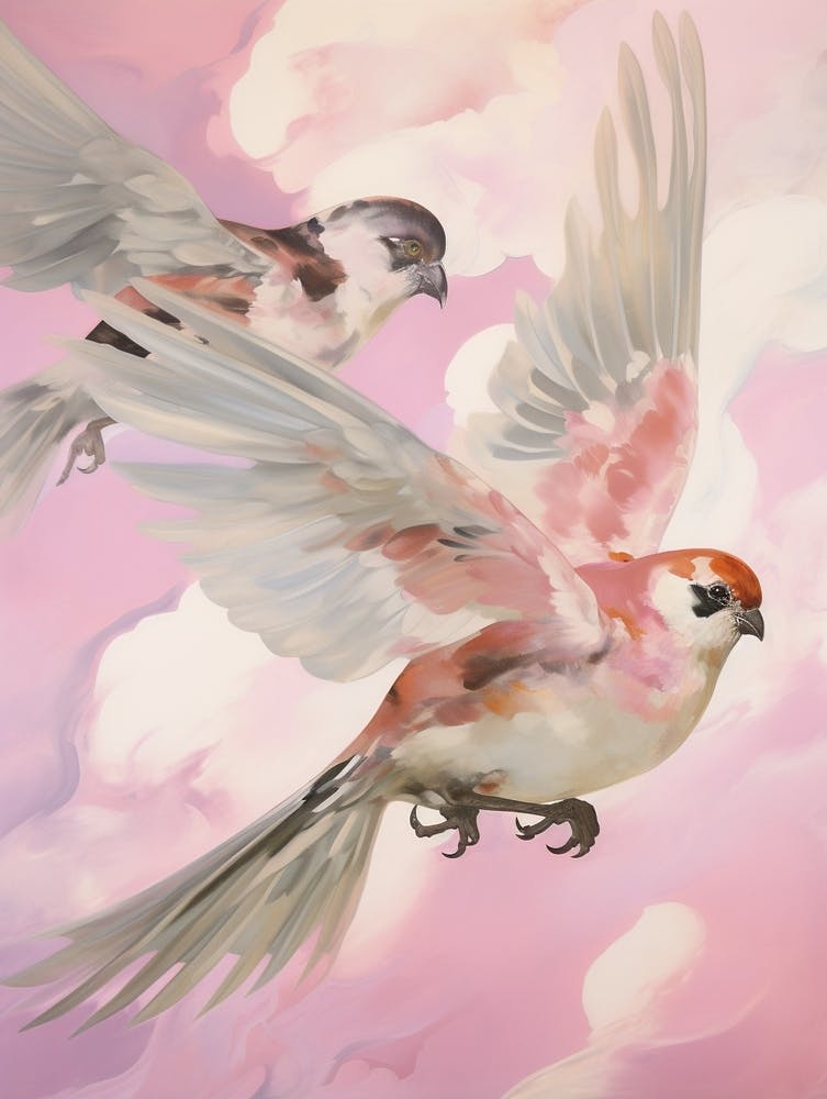 Pink Ethereal Bird Painting House Sparrow 3