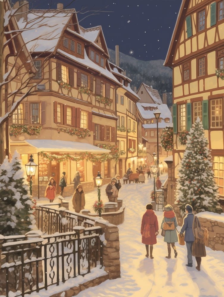 Vintage Winter Illustration Colmar France 2