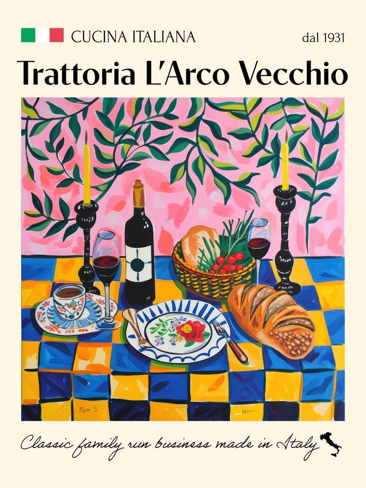 Trattoria Dell Arco Vecchio Trattoria Italian Poster Food Kitchen