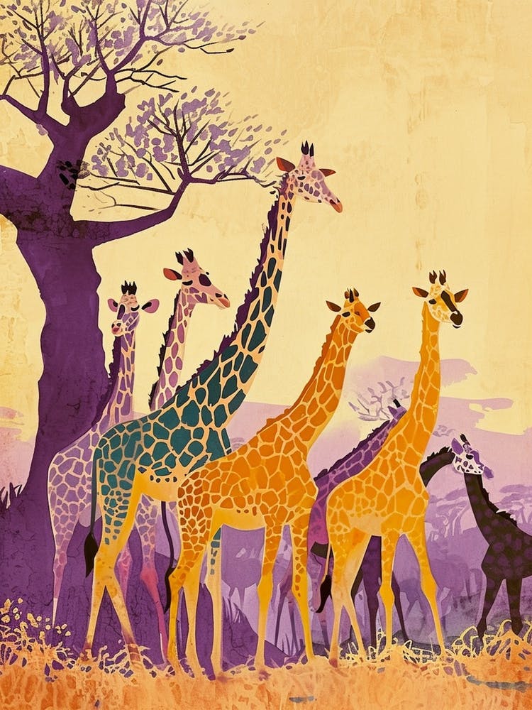 Herd Of Giraffe Cute Illustration  3