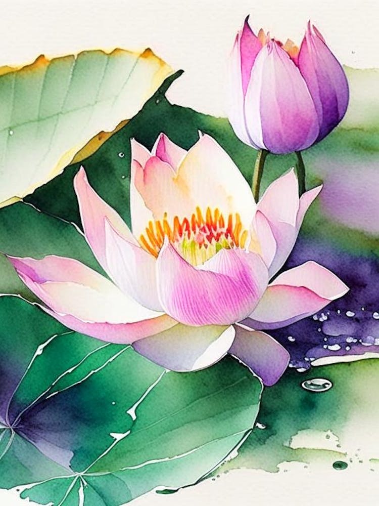 Double Lotus Watercolour 2