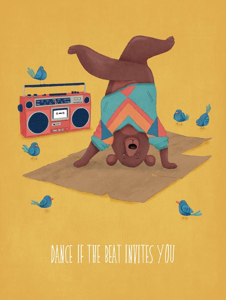Dance if the Beat Invites you Break Dancing Bear Birds Radio Boom Box