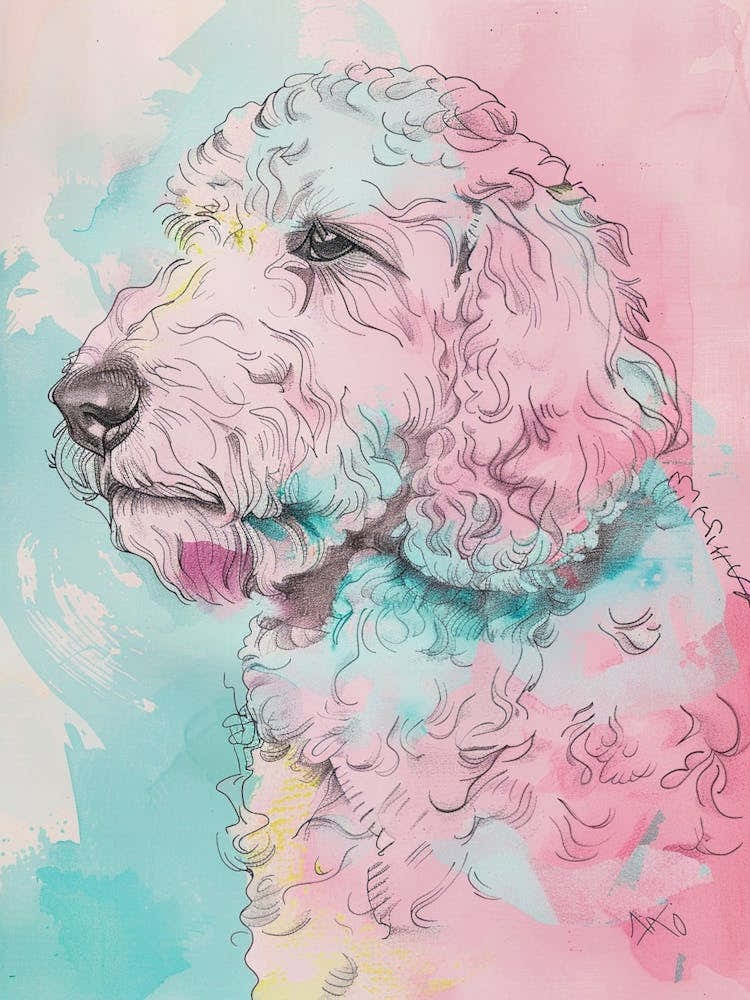 Labradoodle Dog Pastel Line Illustration