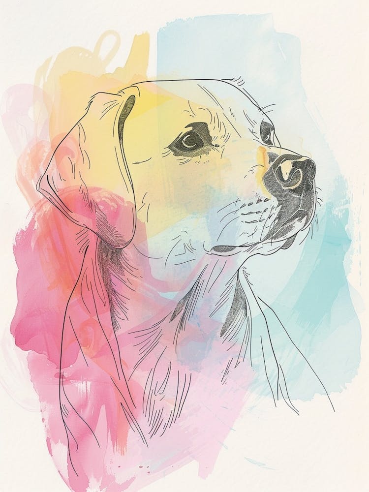 Labrador Dog Pastel Watercolour Line Drawing