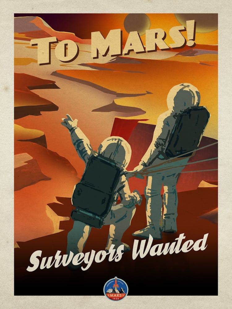 To Mars! — Vintage retro space poster, retrofuturism poster, retro space, propaganda poster