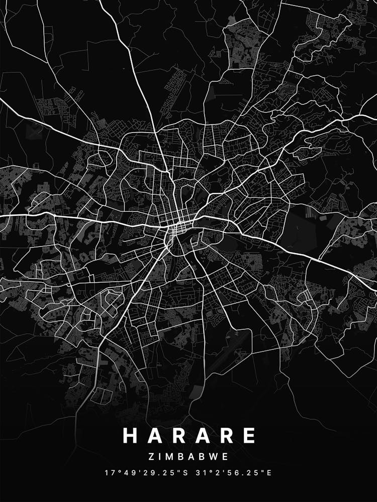 Harare Zimbabwe Black Map