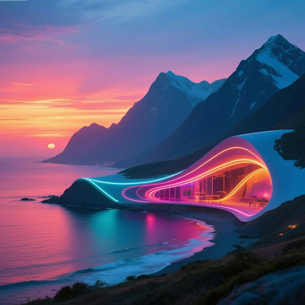 Futurist House At Sunset
