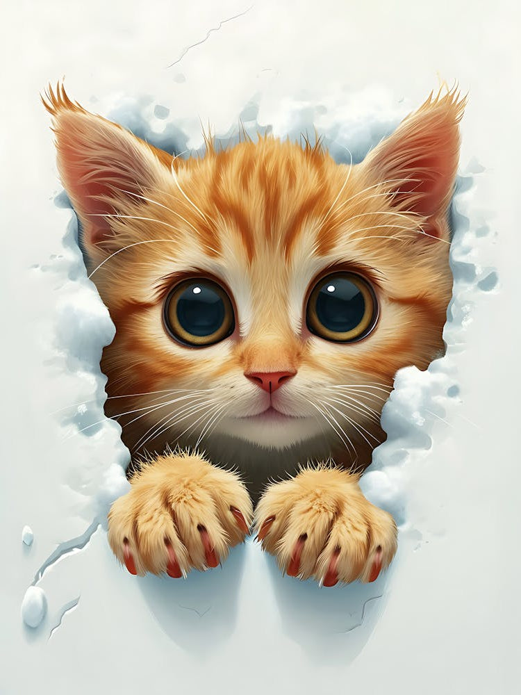 Cute Kitten Cat Peeking From Snow 4