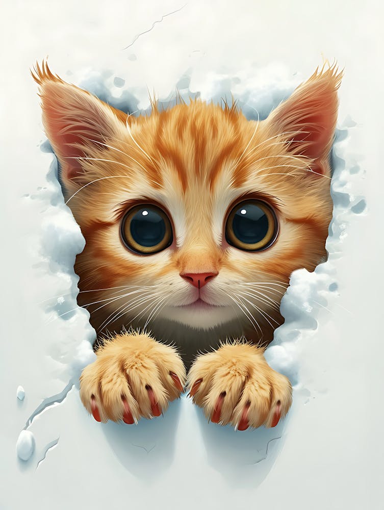 Cute Kitten Cat Peeking From Snow 4