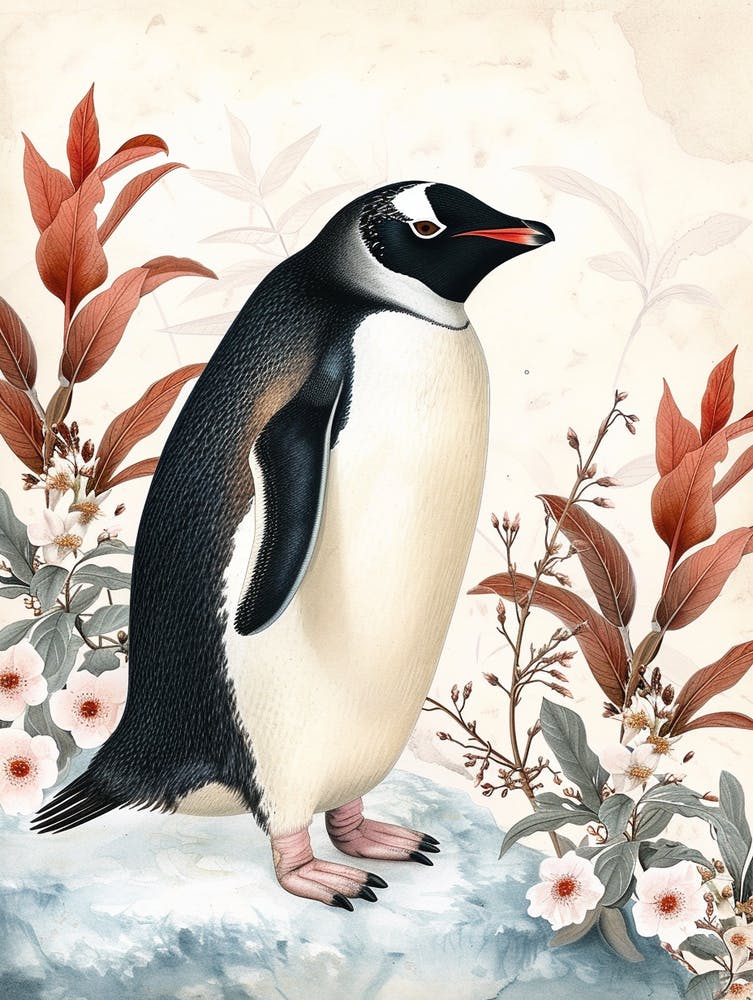 Adlie Penguin Volunteer Point Vintage Botanical Painting 2