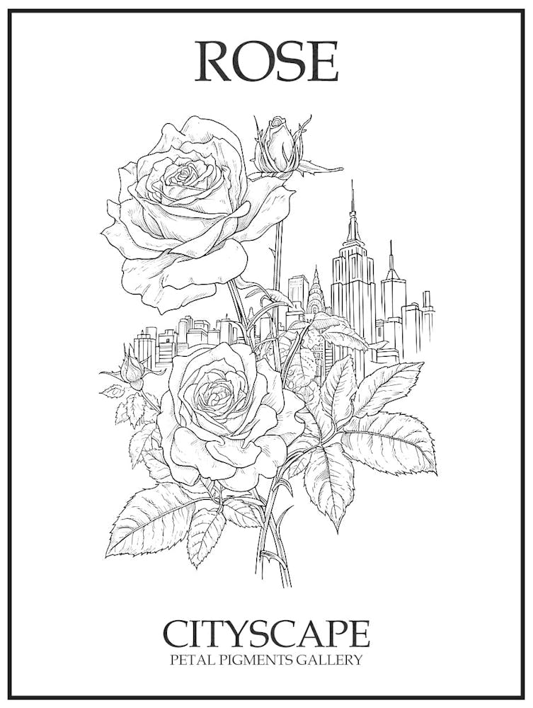 Rose Cityscape Line Drawing 4 Poster