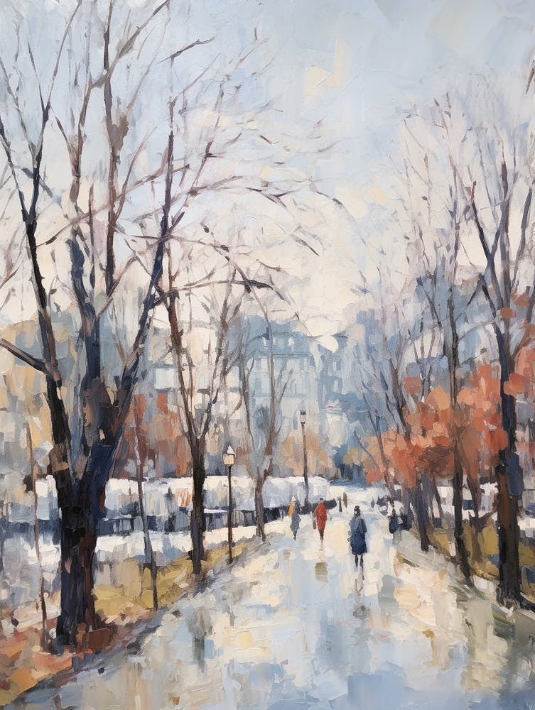Winter City Park Painting Parc De La Tete D Or Lyon France 3