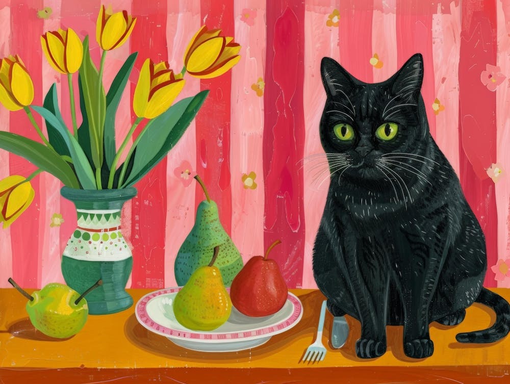 Black Cat With Pears 3