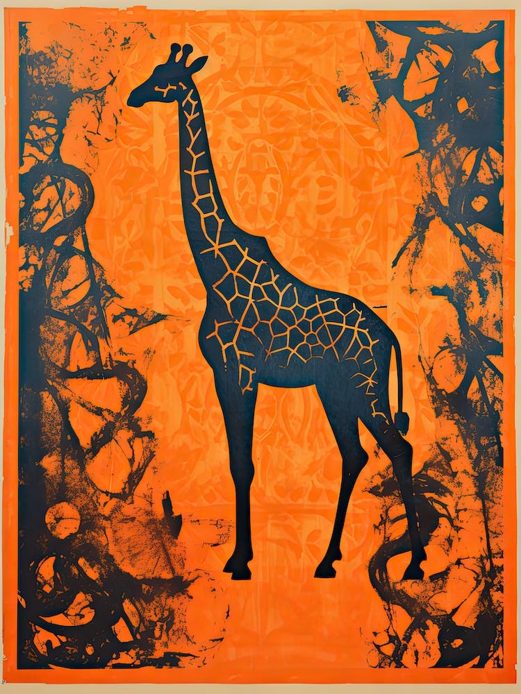 Giraffe, Woodblock Animal  Drawing 8