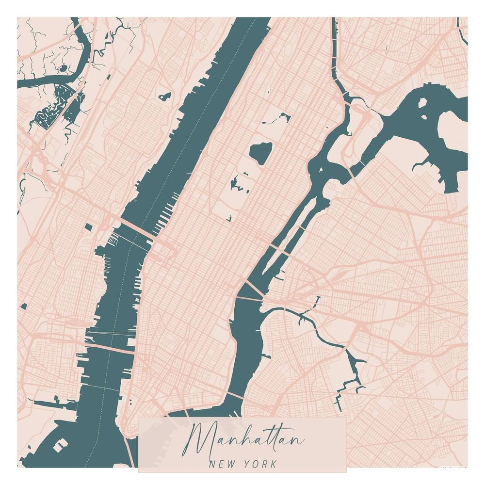 Manhattan New York Pink and Blue Cute Script Street Map