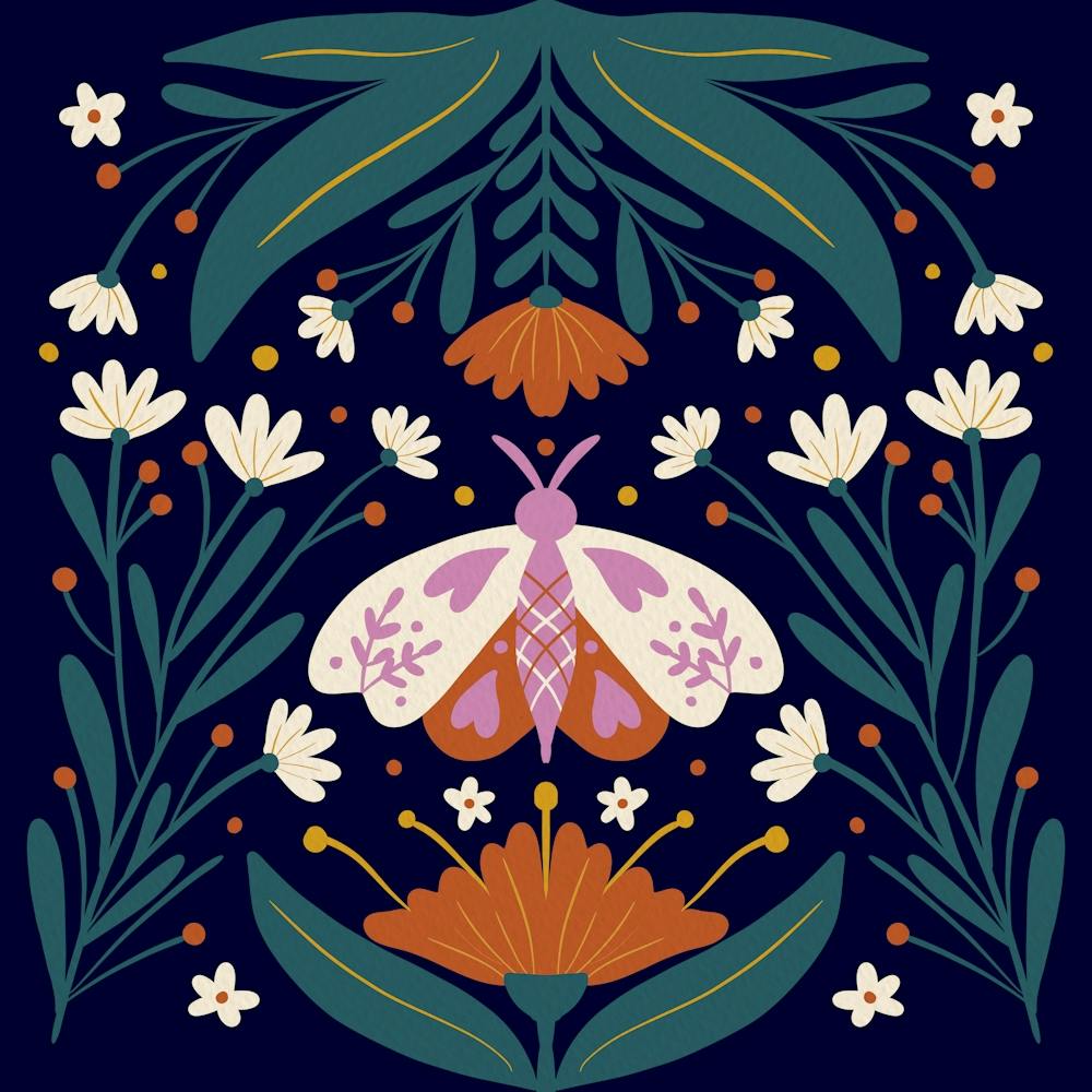 Folk Art Moth Orange And Cream