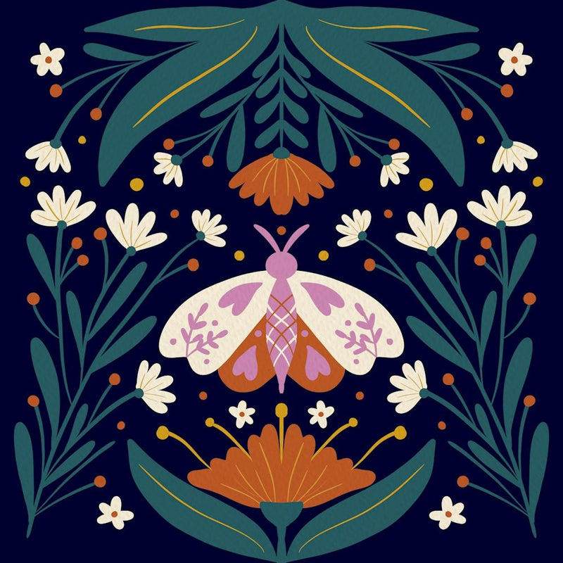 Folk Art Moth Orange And Cream