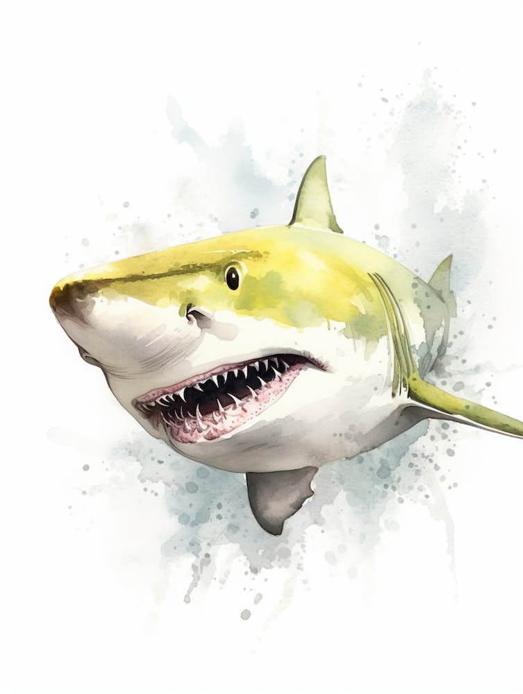 Cartoon Watercolour Lemon Shark Kids Nursery 2