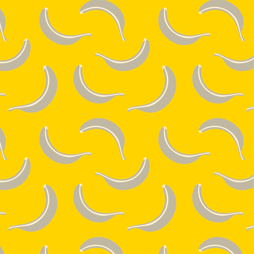 BANANA SMOOTHIE Fun Retro Fresh Tropical Fruit in Gray and Cream on Bright Yellow