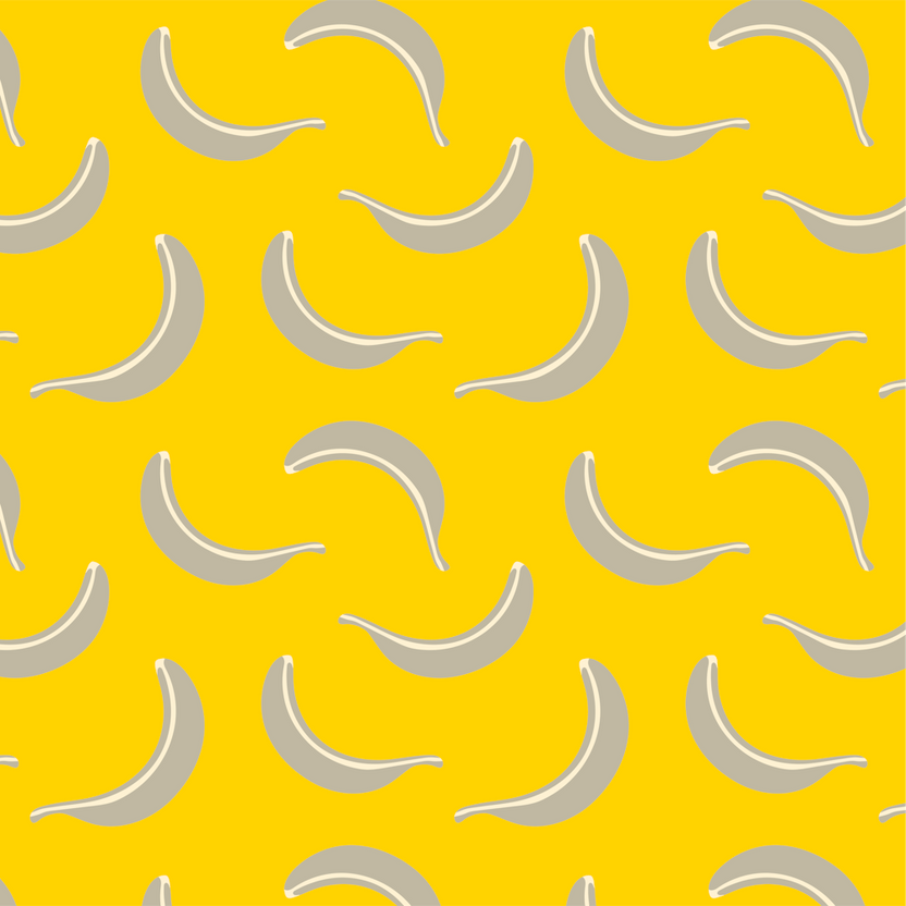 BANANA SMOOTHIE Fun Retro Fresh Tropical Fruit in Gray and Cream on Bright Yellow