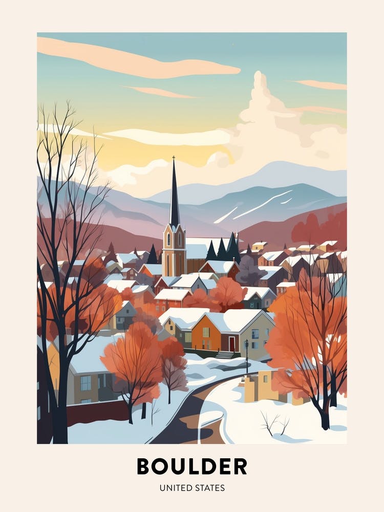 Vintage Winter-Reiseplakat Boulder Colorado 2