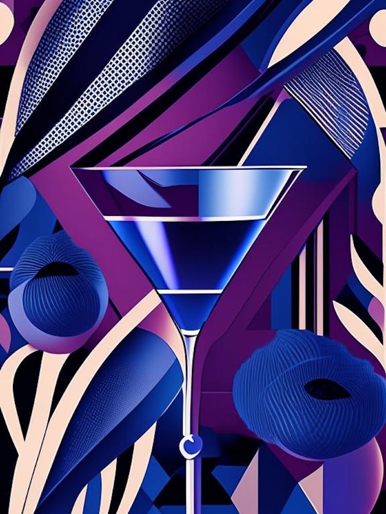 Blueberry Daiquiri Cocktail Poster Art Deco Cocktail Poster