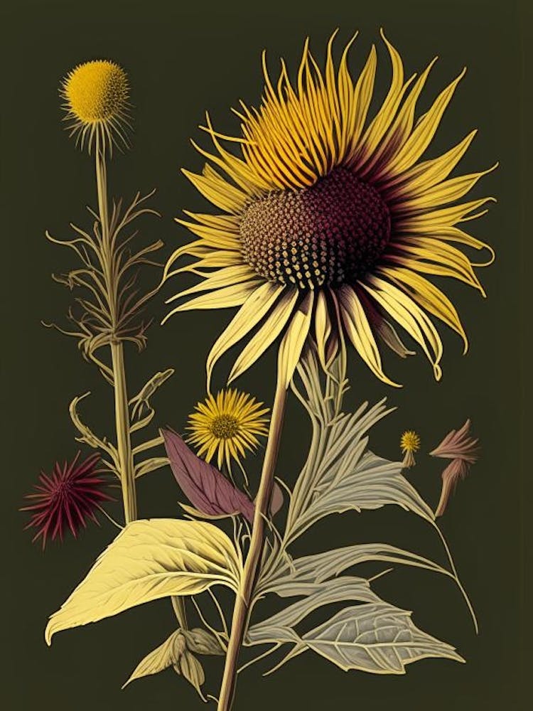 Elecampane Spices And Herbs Retro Drawing 2