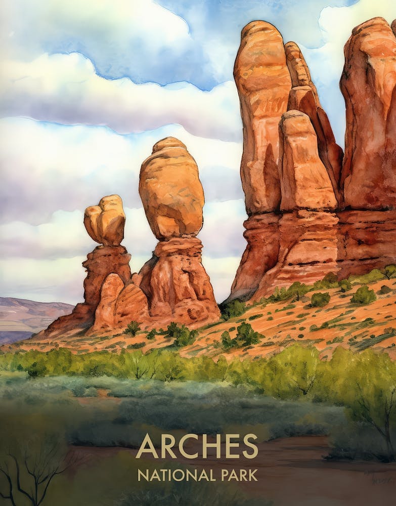 Arches National Park Watercolour Vintage Travel Poster 1