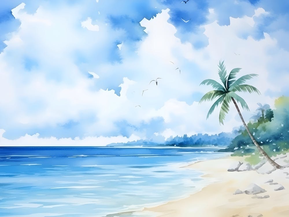 Watercolor Of A Beach 9