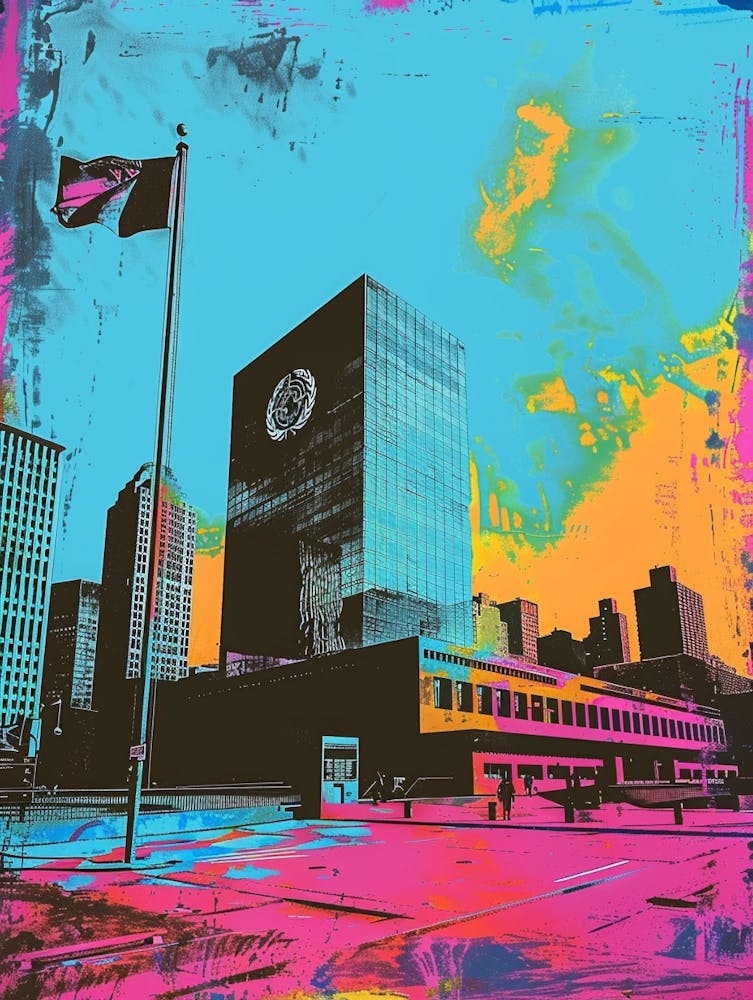 The United Nations Headquarters New York Colourful Silkscreen Illustration 4