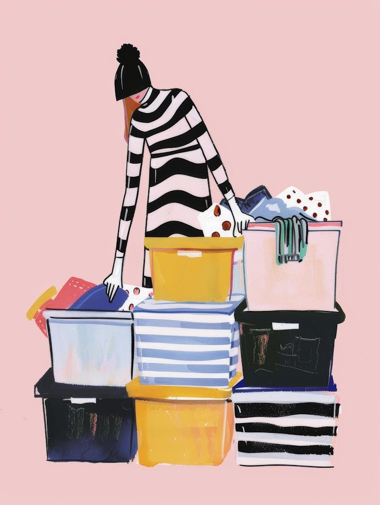 Illustration D'Une Femme Triant Des Vêtements