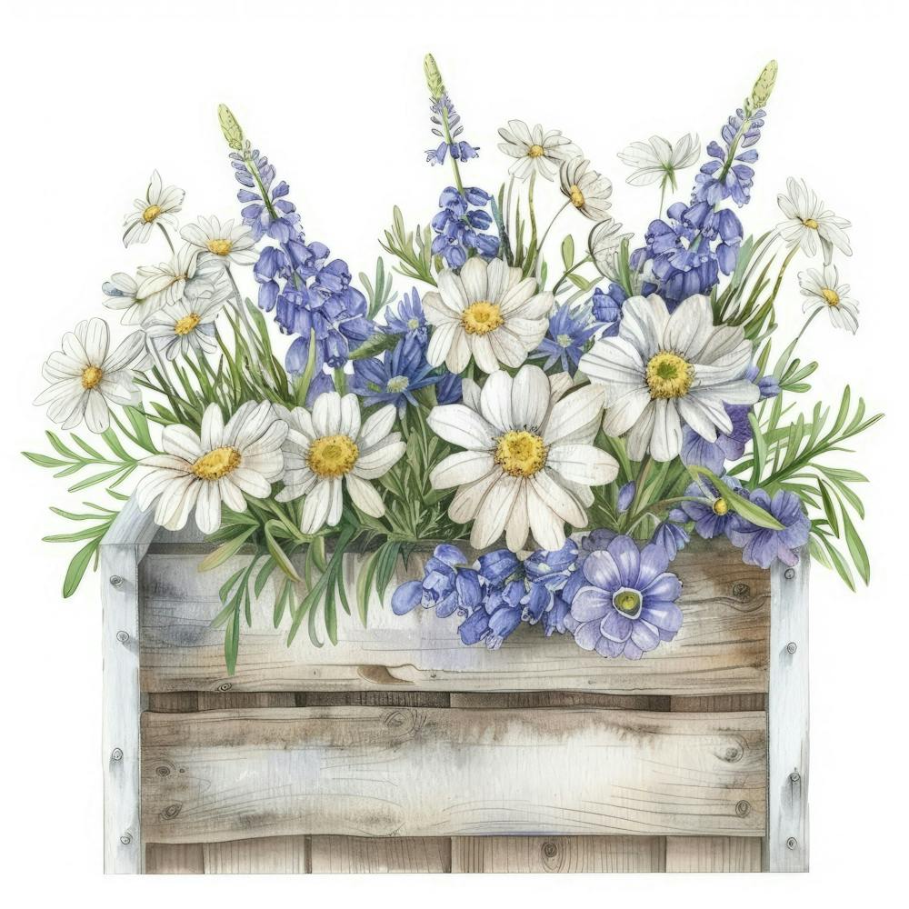 Blumen in einer Holzkiste