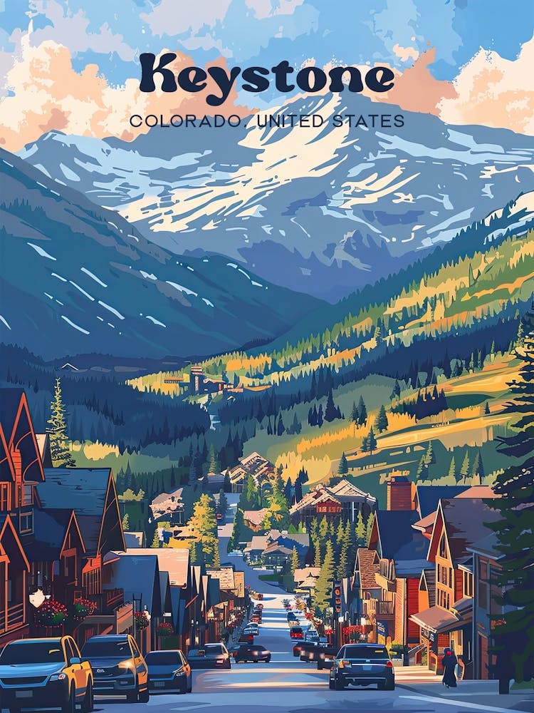 Keystone Colorado Ski Town Digital Travel Illustration