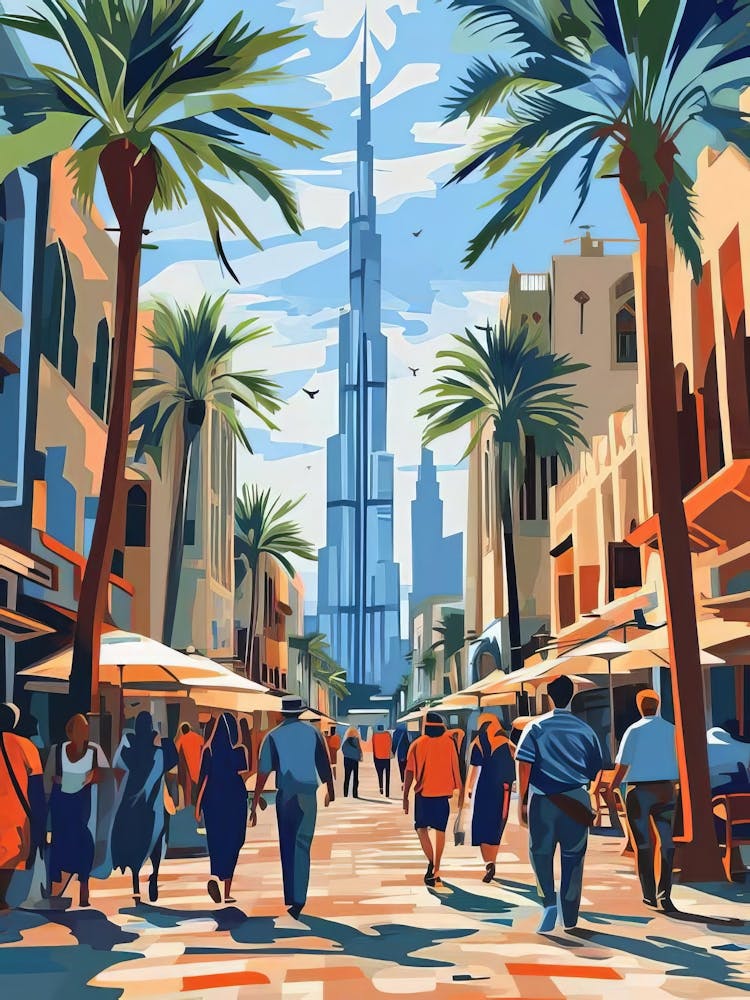 Dubai Print Dubai Illustration Dubai Travel Poster New Yorker Illustration Flower Poster Colorful Nursery Print