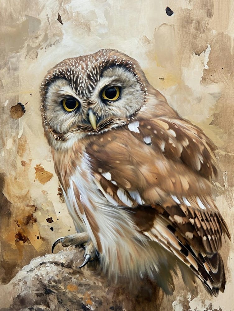 Northern Saw Whet Owl Painting 1