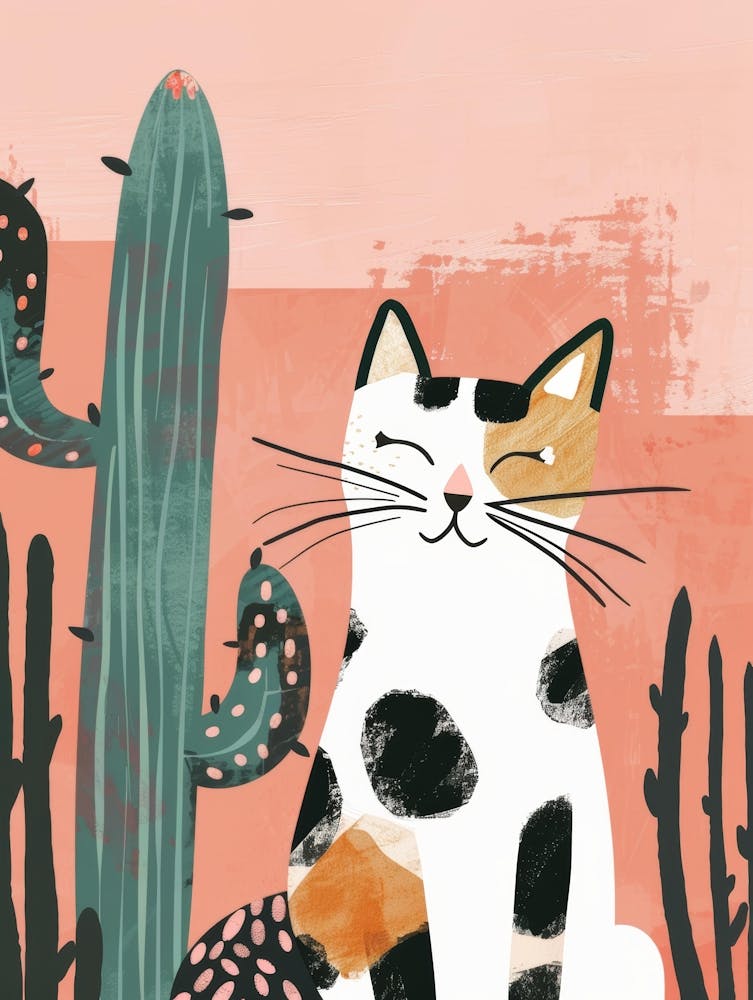 Cat And Cactus Canvas Print