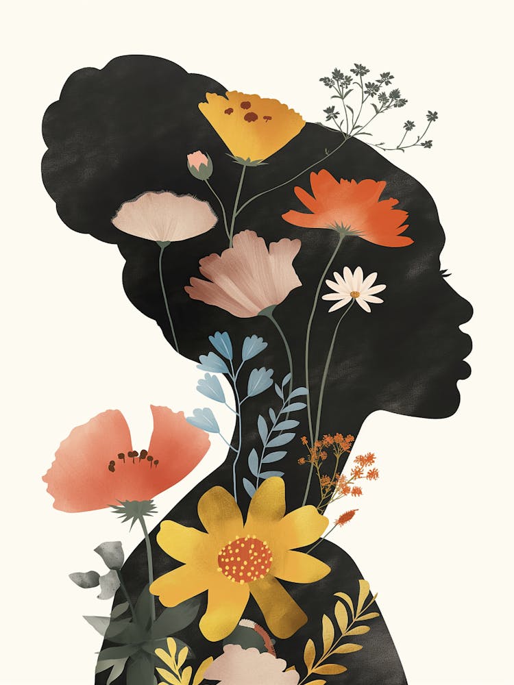 Silhouette Of A Woman With Flowers