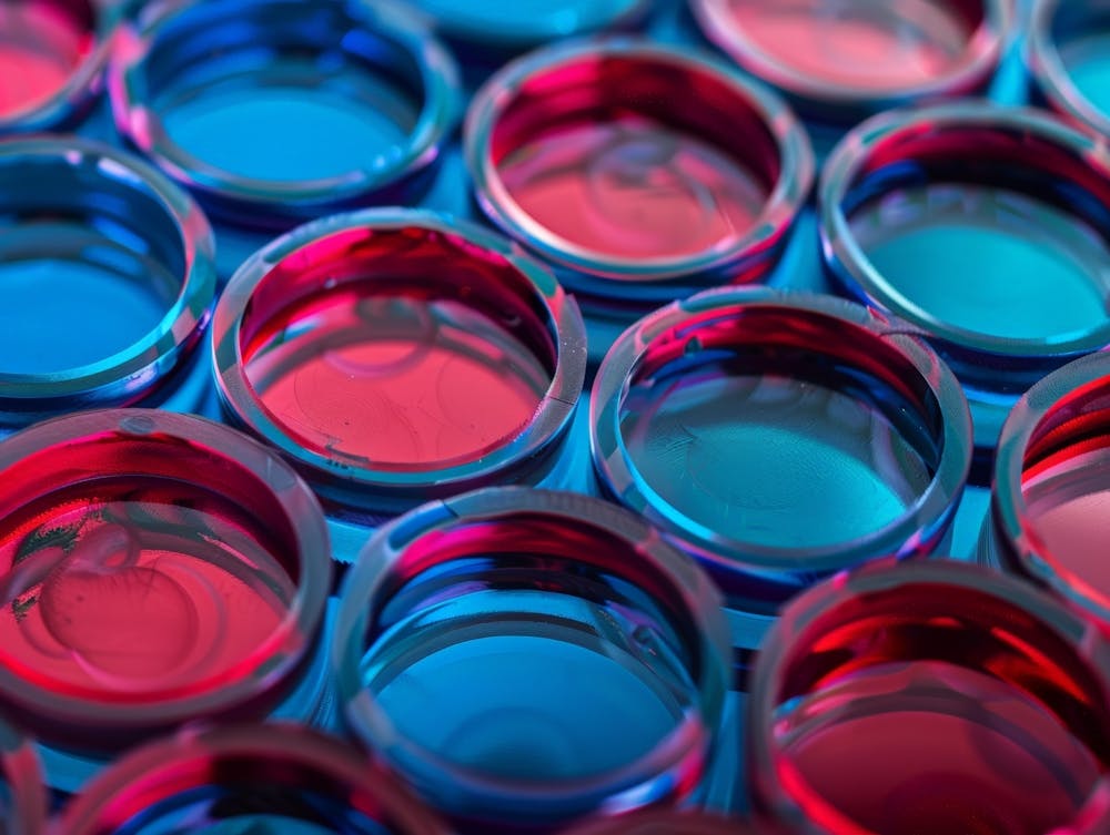 Close Up Of Red And Blue Test Tubes