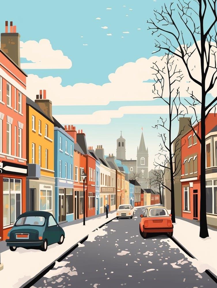 Vintage Winter Travel Illustration Newcastle United Kingdom 1